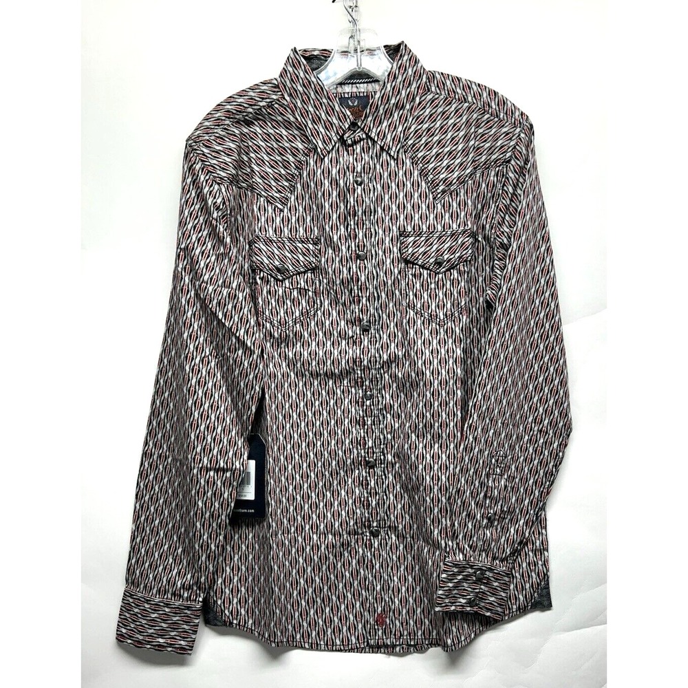 Moon Shine Men's Sunset Grey Small Cotton Long Sleeve Snap Button Shirt (G2)